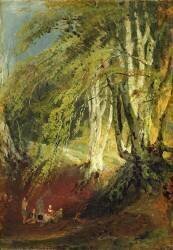 Une forêt de hêtres avec des gitans assis autour d'un feu de camp (Joseph Mallord William Turner) - Muzeo.com