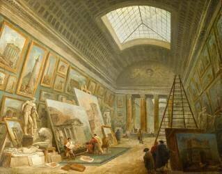 Une Galerie de Musée (vue imaginaire de la Grande Galerie au Louvre ?) (Hubert Robert) - Muzeo.com