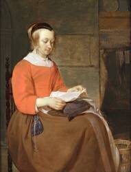 Une Jeune femme assise en intérieur, lisant une lettre (Gabriel Metsu) - Muzeo.com