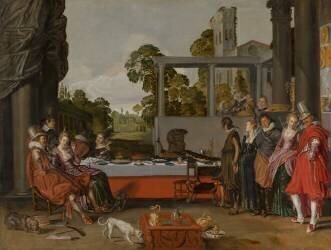 Une joyeuse compagnie sur une terrasse (Willem Pietersz Buytewech) - Muzeo.com