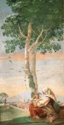 Une vieille paysanne sous un arbre avec un panier d'oeufs (Giandomenico Tiepolo) - Muzeo.com