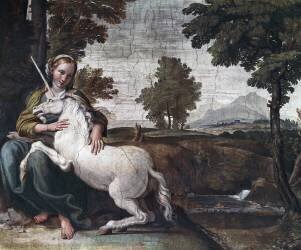 Une Vierge avec une licorne (Le Dominiquin) - Muzeo.com