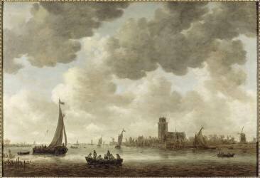 Vue de Dordrecht en aval de la Grote Kerk (Jan van Goyen) - Muzeo.com