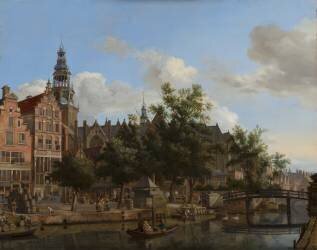Vue de Oudezijds Voorburgwal avec la Oude Kerk à Amsterdam (Jan van der Heyden) - Muzeo.com