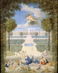 Vue du château du Grand Trianon et des parterres (Jean Cotelle the Younger) - Muzeo.com
