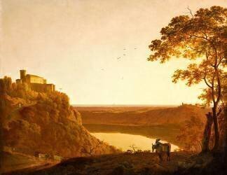 Vue du lac de Nemi au soleil couchant (Joseph Wright of Derby) - Muzeo.com