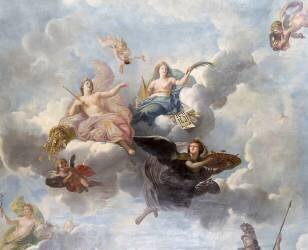 Vue intérieure des grands appartements : plafond du salon de l'abondance (René Antoine Houasse) - Muzeo.com