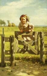 Jeune fille se balançant sur une barrière (John George Brown) - Muzeo.com