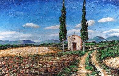 Chapelle et deux arbres (Trevor Neal) - Muzeo.com