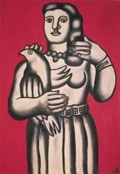 Femme à l'oiseau, fond rouge (Fernand Léger) - Muzeo.com