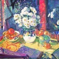 Flowers and Fruit in a Green Bowl (Peter Graham) - Muzeo.com