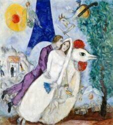 Les mariés de la Tour Eiffel, 1938 (Marc Chagall) - Muzeo.com