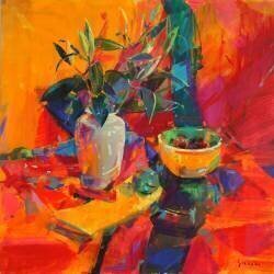 Lilies on a Red Ground (Peter Graham) - Muzeo.com