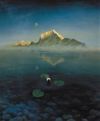 Montagne au-dessus d'un lac (Simon Cook) - Muzeo.com