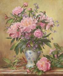 Vase de pivoines et de cloches de Canterbury (Albert Williams) - Muzeo.com