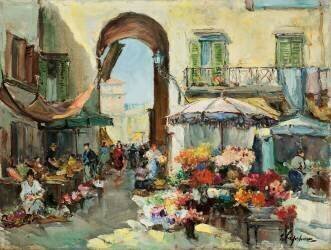 Un marché aux fleurs à Nice (Georges Lapchine) - Muzeo.com