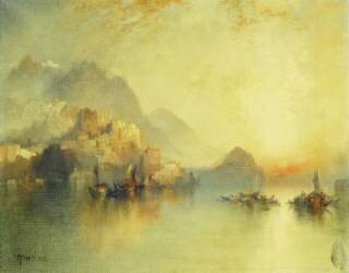 A Hillside Village at Sunset (Thomas Moran) - Muzeo.com