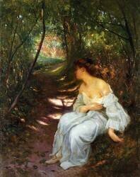 A Young Woman Seated on a Wooded Path (Albert-Auguste Fourie) - Muzeo.com