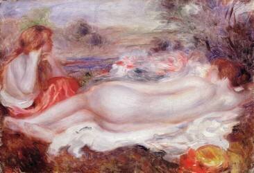 Baigneuse allongée et une jeune fille qui se coiffe (Auguste Renoir) - Muzeo.com