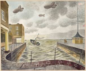 Ballons à l'extérieur d'un port britannique (Eric Ravilious) - Muzeo.com