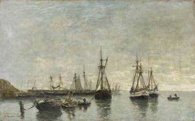 Bateaux au mouillage dans un port (Eugène Boudin) - Muzeo.com