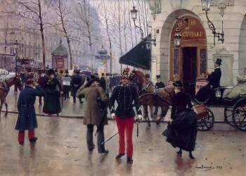 Boulevard des Capucines et Théâtre du Vaudeville (Jean Béraud) - Muzeo.com