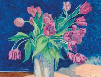 Bouquet de tulipes roses, paysage marin (Léon Spilliaert) - Muzeo.com