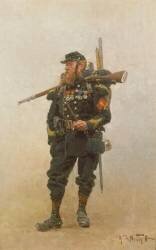 Caporal de sapeurs de chasseurs à pied, tenue de campagne (Alphonse de Neuville) - Muzeo.com