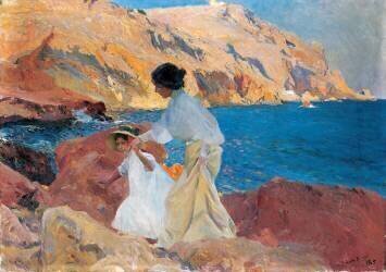 Clotilde et Elena sur les rochers (Joaquin Sorolla y Bastida) - Muzeo.com