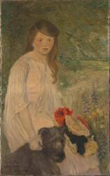 Colette sur fond de jardin (1888-1969), fille de l'artiste (Théophile Alexandre Steinlen) - Muzeo.com