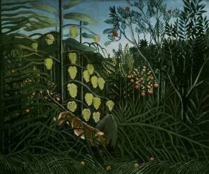 Dans la forêt tropicale - combat d'un tigre et d'un taureau (Henri Rousseau) - Muzeo.com
