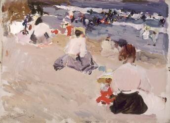 Des gens assis sur la plage (Joaquin Sorolla y Bastida) - Muzeo.com