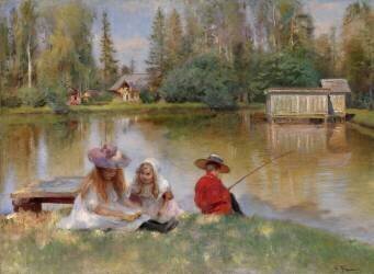 Enfants au bord du lac (Constantin Makovski) - Muzeo.com