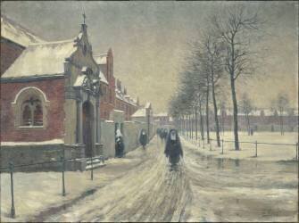 Entrée du béguinage à Gand (l'hiver) (Ferdinand Willaert) - Muzeo.com