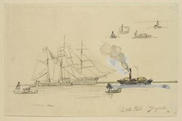 Etudes de voiliers, barques, bateau à vapeur (Johan Barthold Jongkind) - Muzeo.com