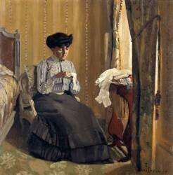Femme cousant dans un intérieur (Félix Vallotton) - Muzeo.com