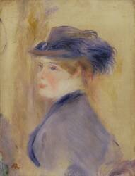 Femme en bleu avec un chapeau à plumes (Auguste Renoir) - Muzeo.com