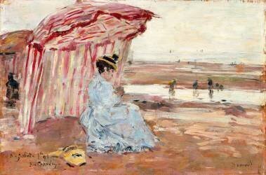 Femme sous un parasol de plage (Eugène Boudin) - Muzeo.com