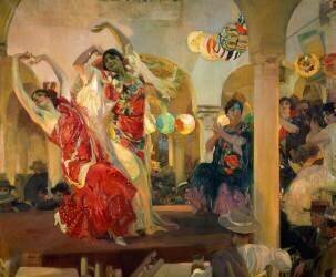 Femmes dansant le flamenco au café Novedades à Séville (Joaquin Sorolla y Bastida) - Muzeo.com