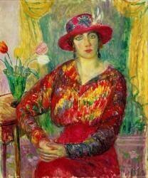 Fille en robe rouge et chapeau (William James Glackens) - Muzeo.com