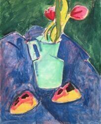 Fleurs dans un vase vert sur un tissu violet (Alfred Henry Maurer) - Muzeo.com