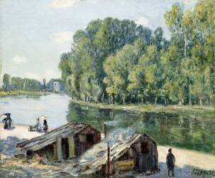 Huts along the Canal du Loing (Alfred Sisley) - Muzeo.com