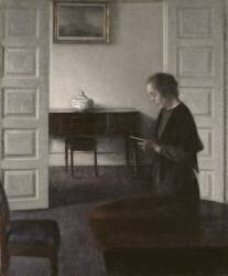 Intérieur avec une dame lisant (Vilhelm Hammershoi) - Muzeo.com