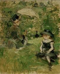 Jeune femme et enfant dans l'île (Berthe Morisot) - Muzeo.com