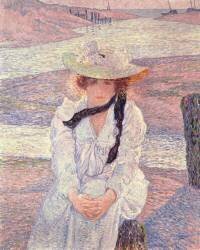 Jeune femme sur les rives de la rivière Greve (Theo van Rysselberghe) - Muzeo.com