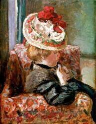 La femme au chapeau de paille assise sur un canapé à fleurs (Pierre Bonnard) - Muzeo.com