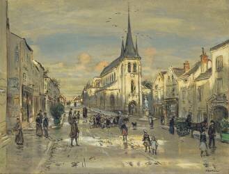 La place Saint-Jean à Nemours (Seine et Marne) (Jean-François Raffaelli) - Muzeo.com