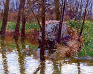 La rivière Epte avec le bateau-atelier de Monet (John Leslie Breck) - Muzeo.com