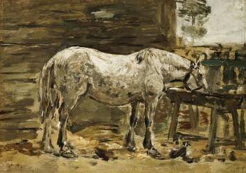 Le cheval blanc à l'abreuvoir (Eugène Boudin) - Muzeo.com
