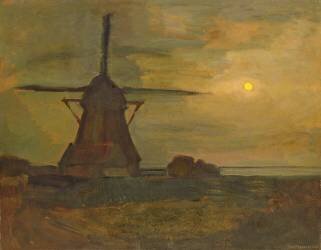Le moulin de Oostzijdse au clair de lune (Piet Mondrian) - Muzeo.com
